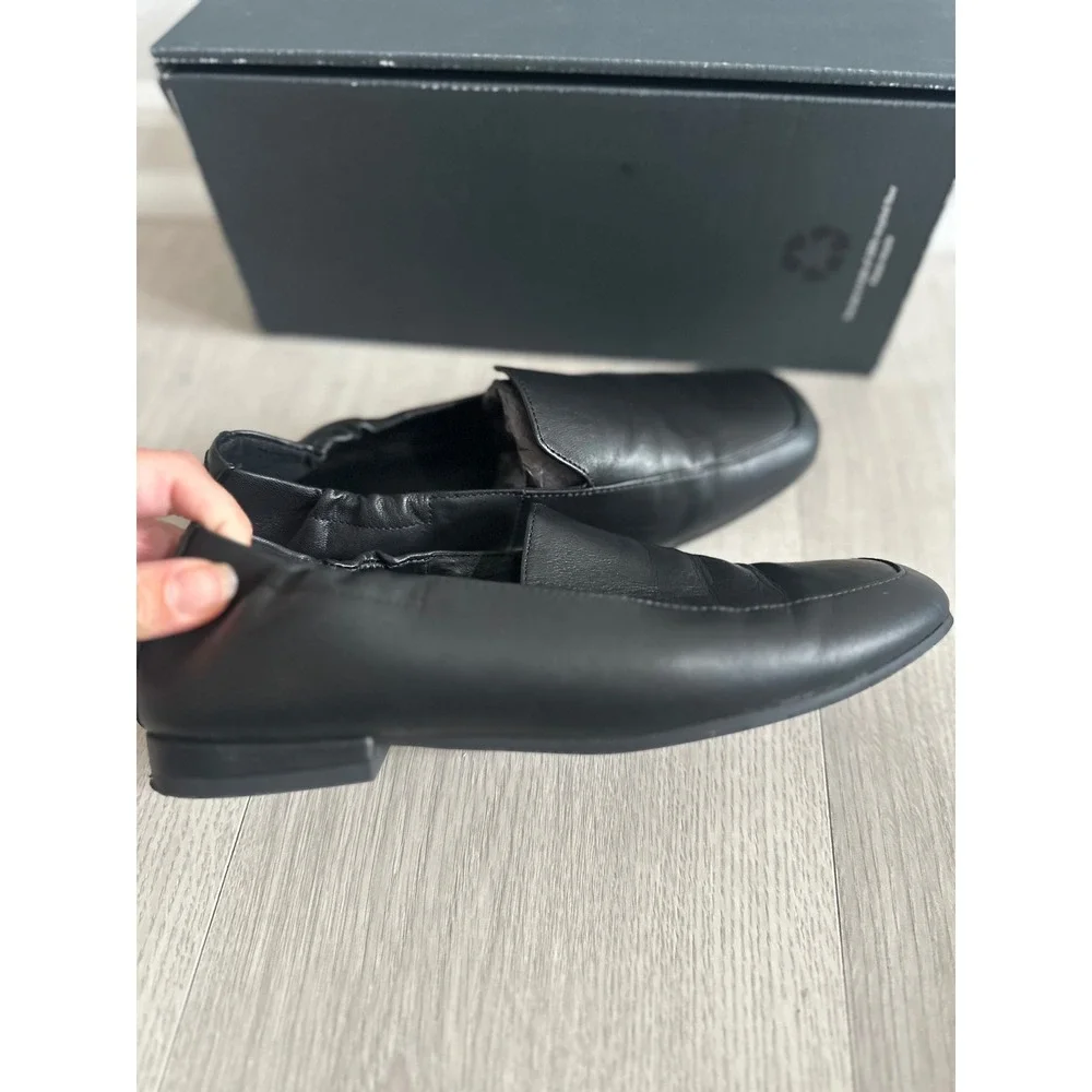 Eileen Fisher Black Nappa Leather Square Toe Loafers‎ Slip On Flats Womens 6.5